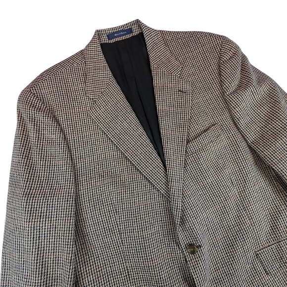Ralph Lauren Other - Vintage 90s Ralph Lauren Silk Wool Houndstooth Blazer Black Tan Brown Gray 48R